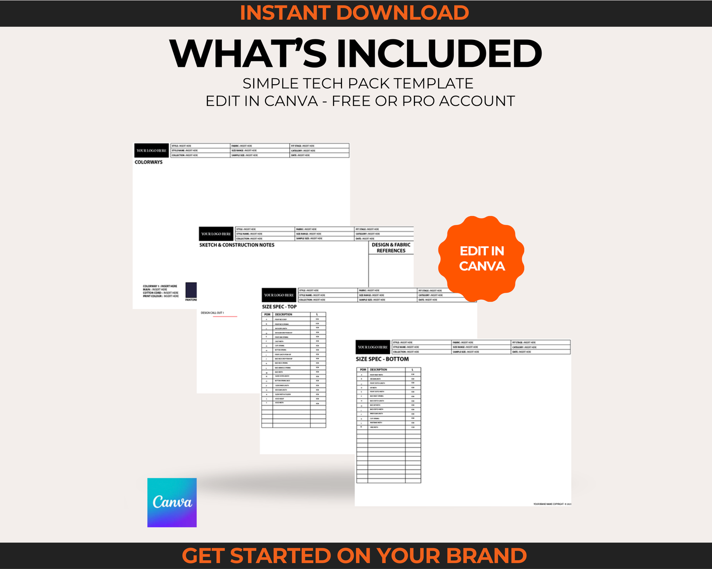 SIMPLE TECH PACK TEMPLATE | CANVA TECH PACK TEMPLATE