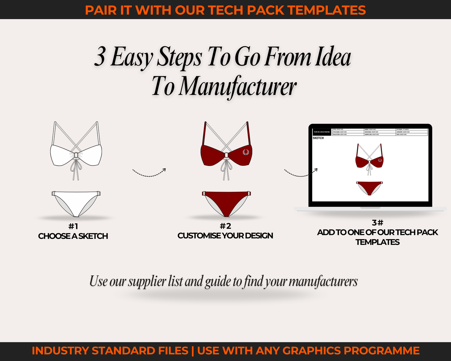 BIKINI TECH SKETCH BUNDLE | SWIMSUIT FASHION FLATS & VECTOR MOCKUPS