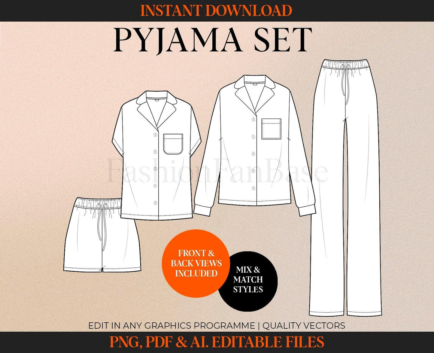 PAJAMA TECH SKETCH BUNDLE | LOUNGEWEAR FASHION VECTORS & MOCKUPS