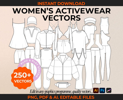 Activewear Fashion Flats Activewear Mock Up  Fashion Template Tech Pack Flat Clothing Brand Mock ups Clothing Design Tech Drawing Ai. PDF PNG Activewear Tech Pack Techpack STREETWEAR VECTORS CLOTHING VECTORS 