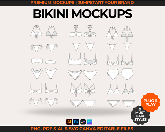 BIKINI TECH SKETCH BUNDLE | SWIMSUIT FASHION FLATS & VECTOR MOCKUPS