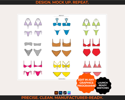 BIKINI TECH SKETCH BUNDLE | SWIMSUIT FASHION FLATS & VECTOR MOCKUPS