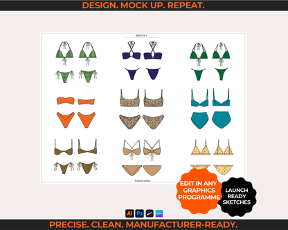 BIKINI TECH SKETCH BUNDLE | SWIMSUIT FASHION FLATS & VECTOR MOCKUPS