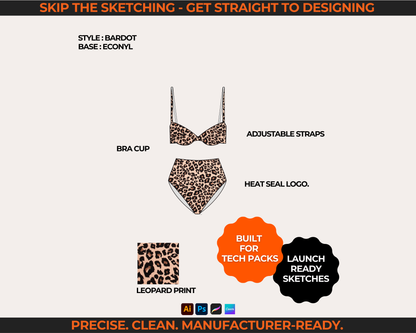 BIKINI TECH SKETCH BUNDLE | SWIMSUIT FASHION FLATS & VECTOR MOCKUPS