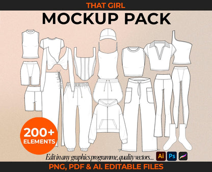 STREETWEAR VECTORS Fashion Tech Pack Template Kit Fashion Design Templates Fashion Drawings Fashion Sketches Clothing Mock Ups streetwear tech pack Clothing design activewear designs merch designs activewear designer fashion flats tech drawings