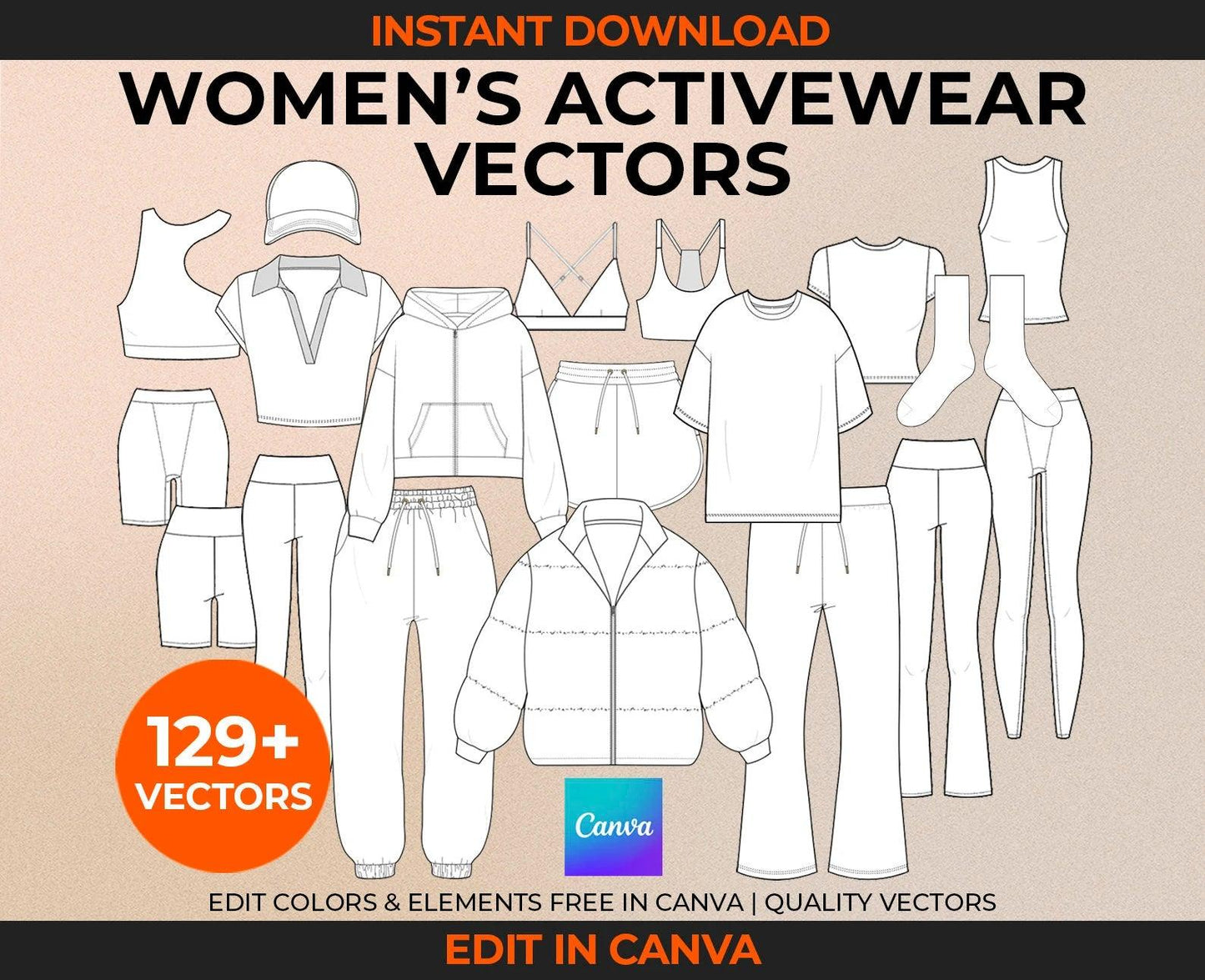 WOMEN'S ACTIVEWEAR TECH SKETCHES CANVA COMPATIBLE