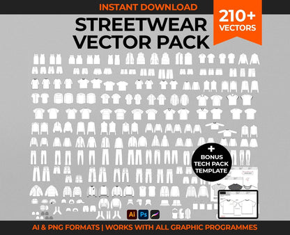 STREETWEAR FASHION FLAT VECTOR MOCKUP PACK BUNDLE + TECH PACK