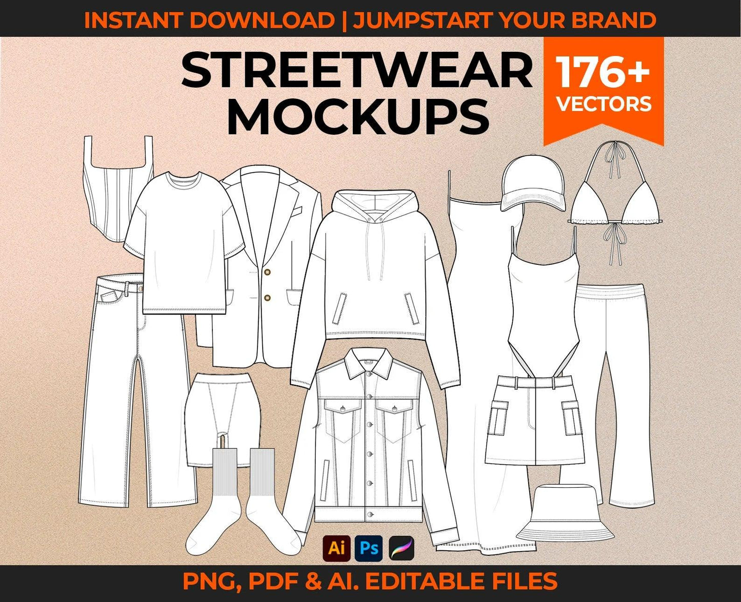 WOMEN'S STREETWEAR MOCK UPS TECH SKETCH BUNDLE