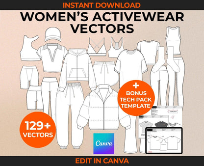 WOMEN'S ACTIVEWEAR TECH SKETCHES + TECH PACK TEMPLATE BUNDLE