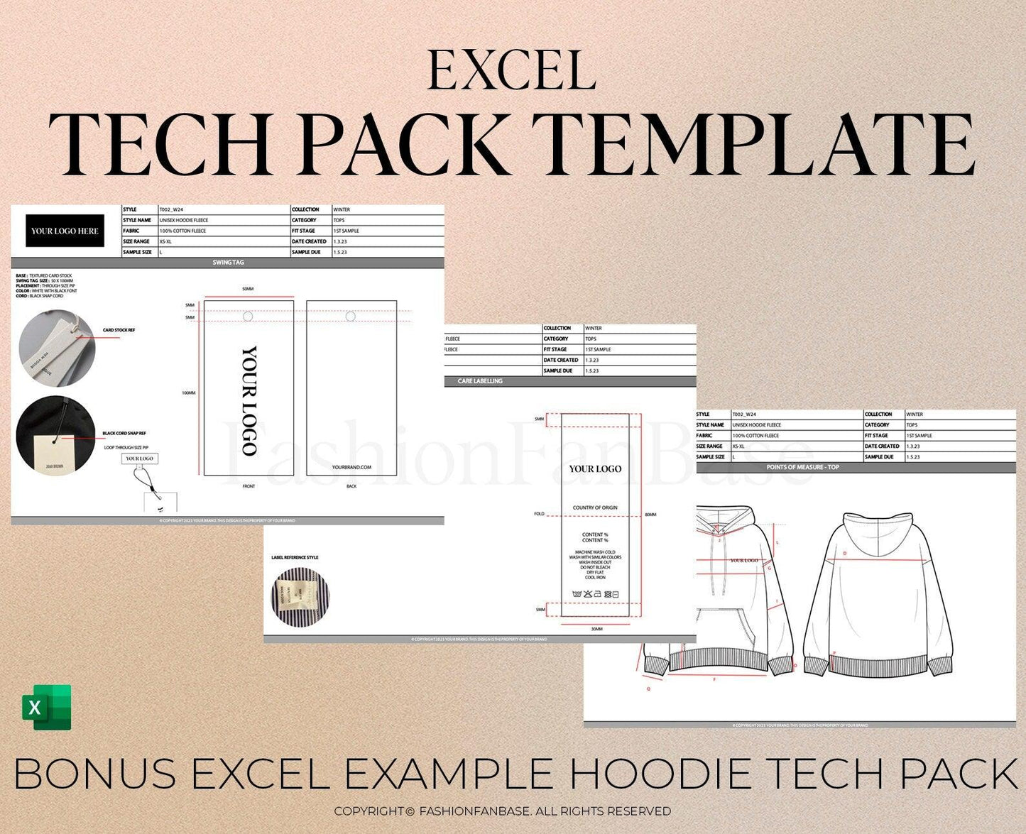 TECH PACK TEMPLATE EXCEL + BONUS HOODIE EXAMPLE