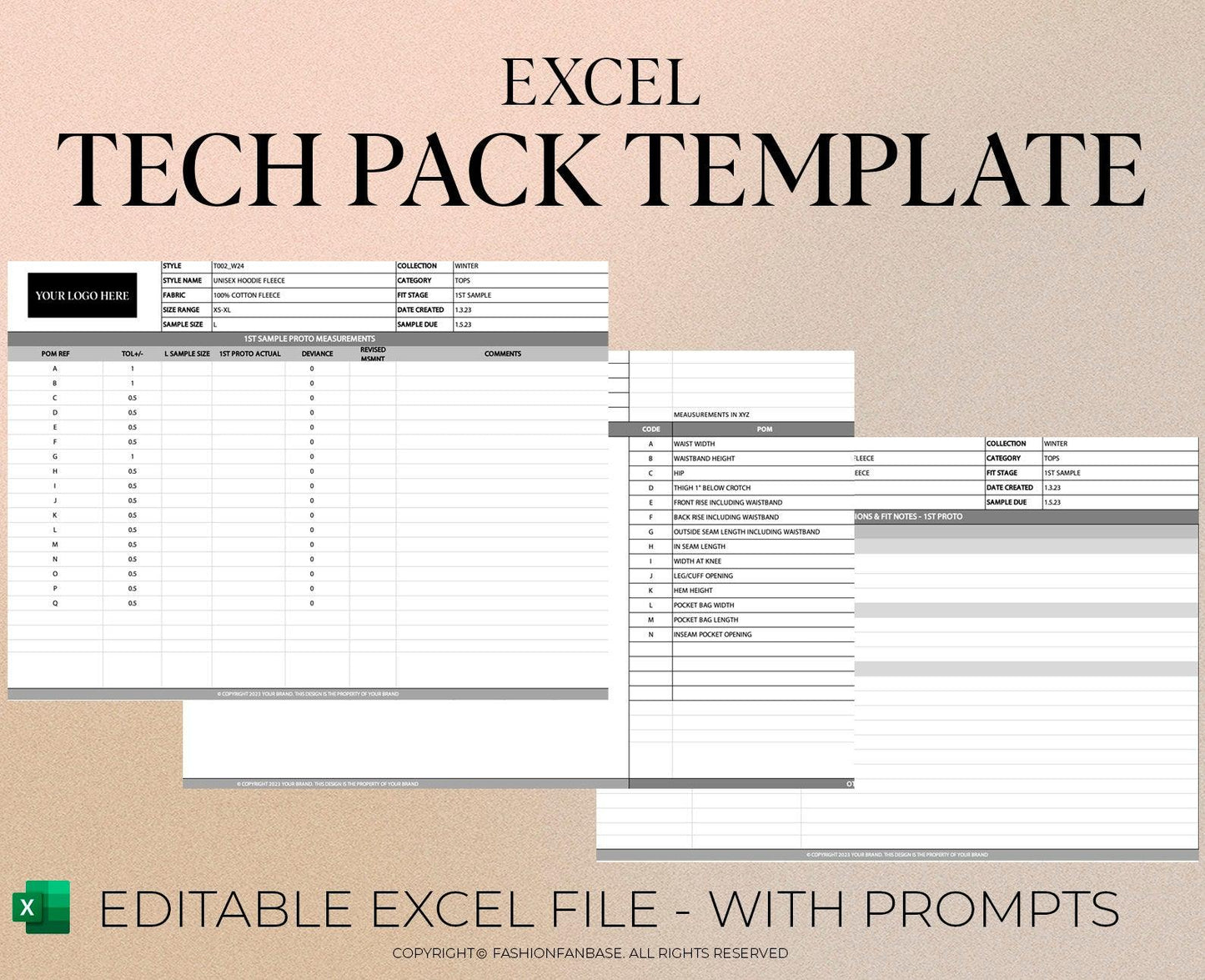 TECH PACK TEMPLATE EXCEL + BONUS HOODIE EXAMPLE