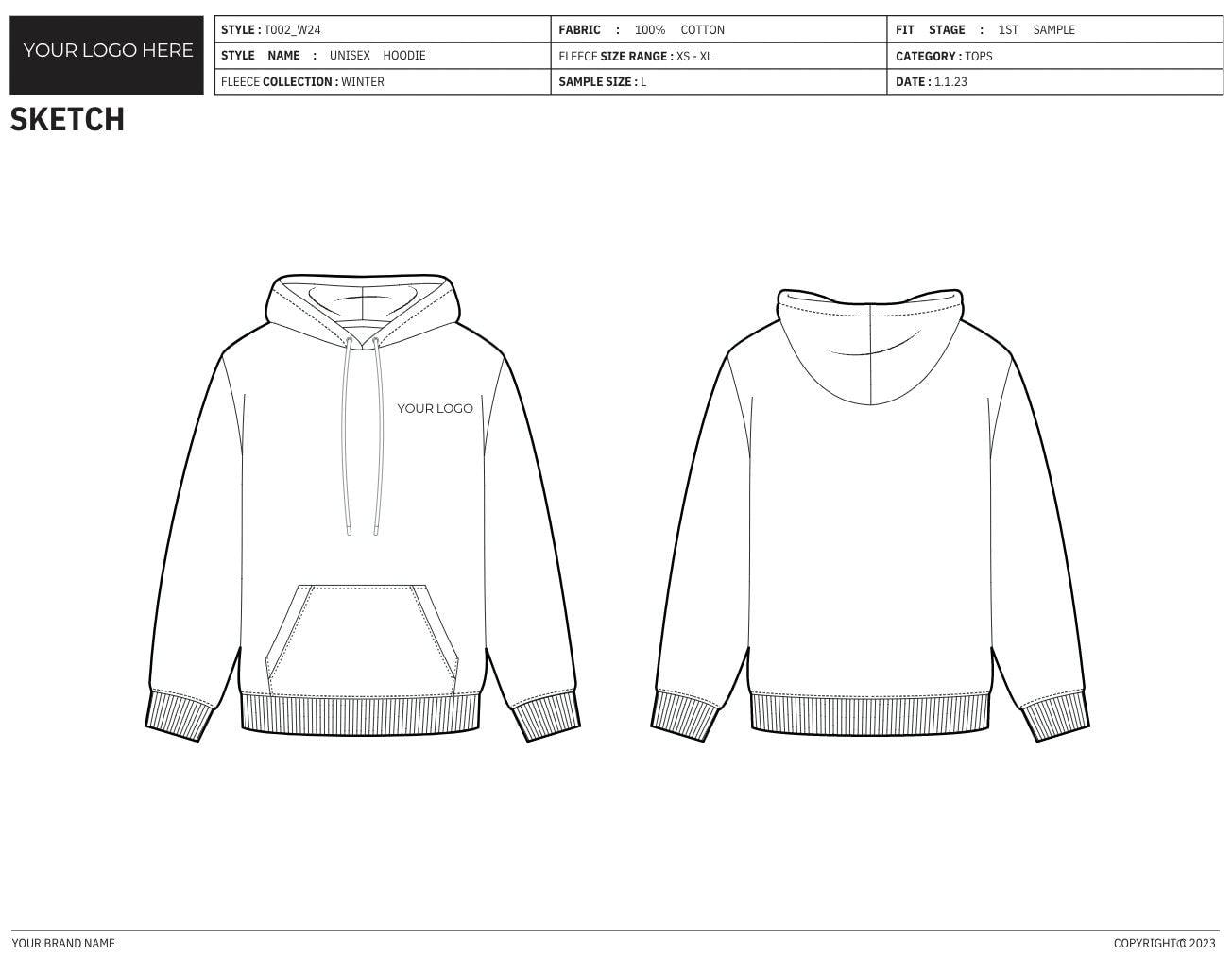 TECH PACK TEMPLATE CANVA + BONUS HOODIE EXAMPLE