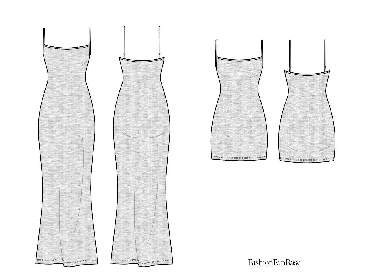 SOFT LOUNGE SLIP DRESS TECH SKETCH SET