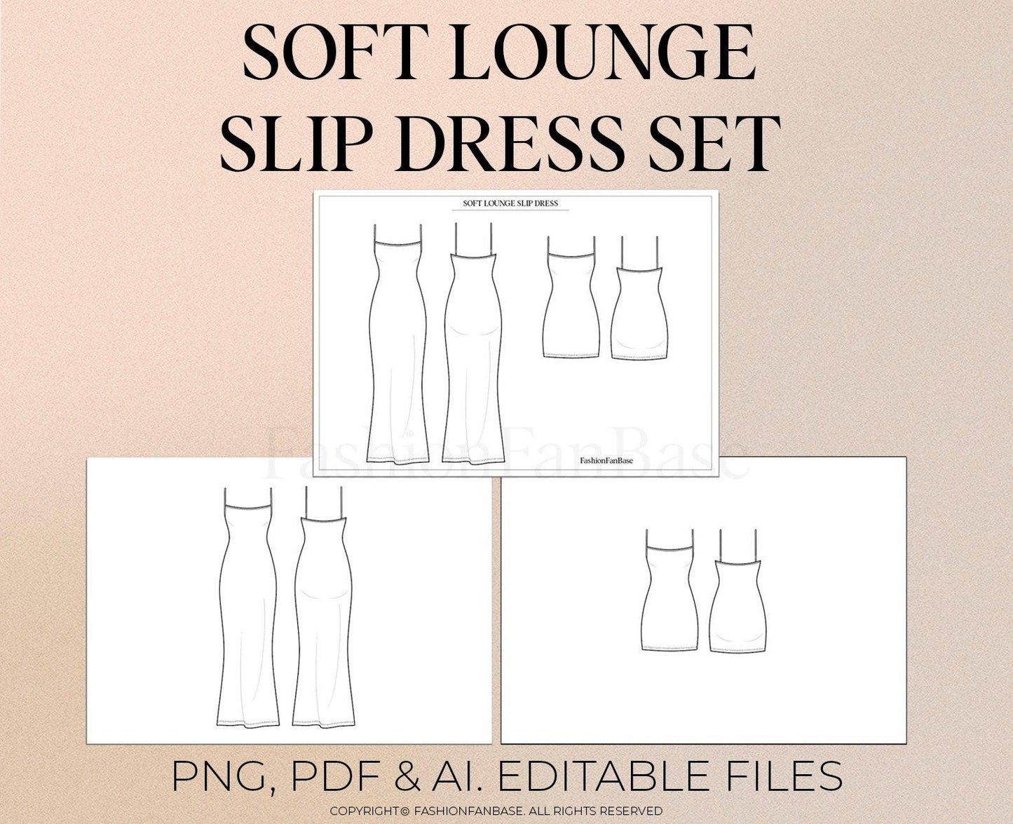 SOFT LOUNGE SLIP DRESS TECH SKETCH SET