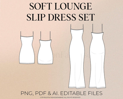 SOFT LOUNGE SLIP DRESS TECH SKETCH SET