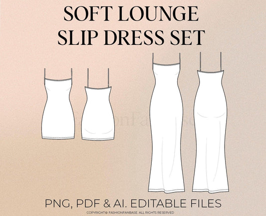 SOFT LOUNGE SLIP DRESS TECH SKETCH SET