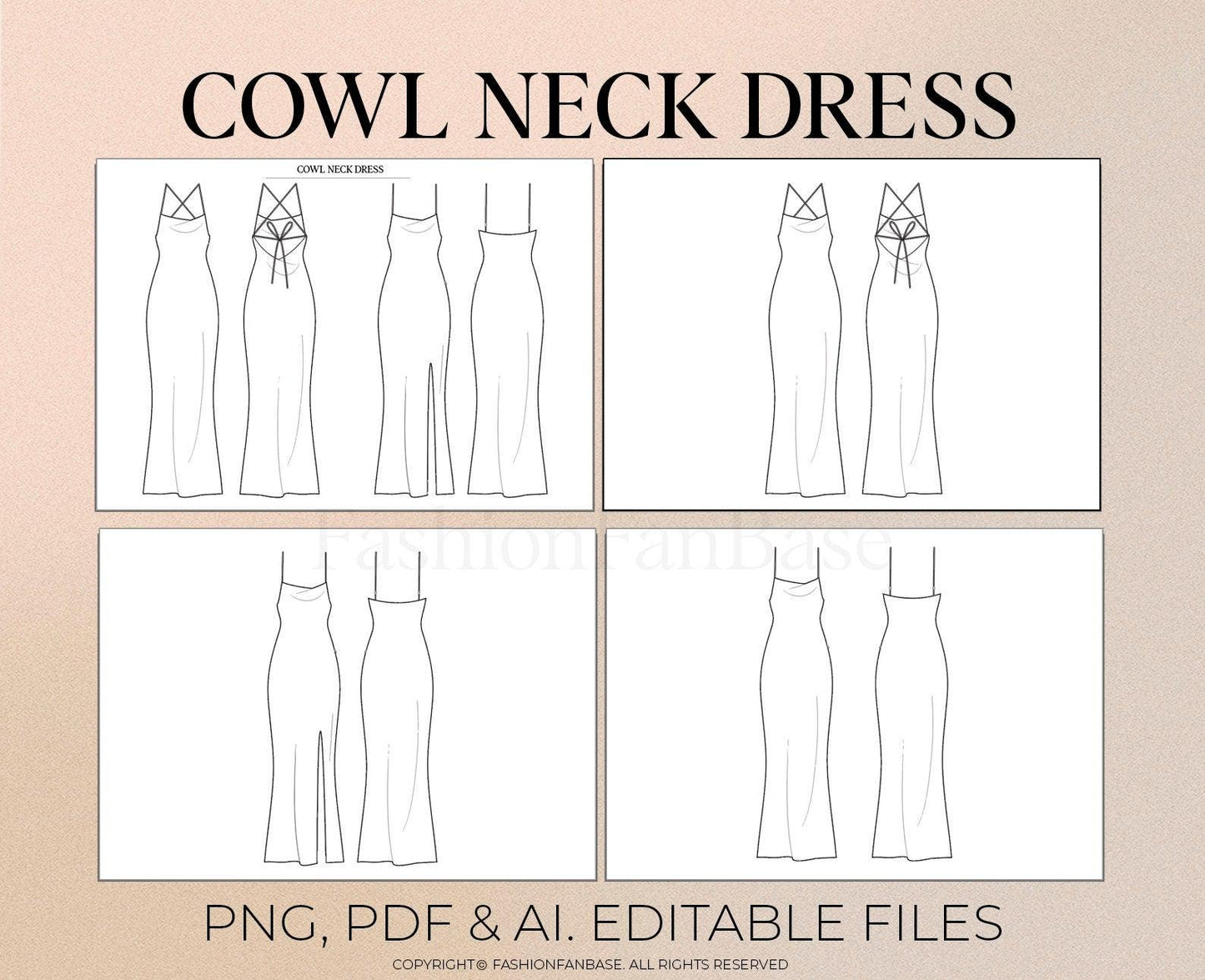 SLIP DRESS COWL NECK DRESS TECH SKETCHES