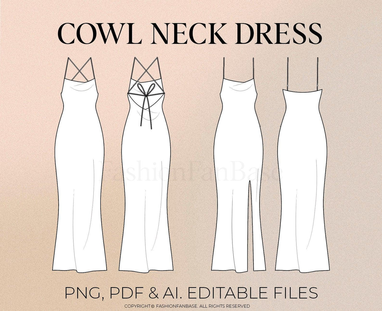 SLIP DRESS COWL NECK DRESS TECH SKETCHES