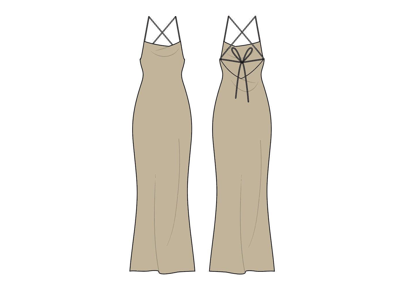 SLIP DRESS COWL NECK DRESS TECH SKETCHES