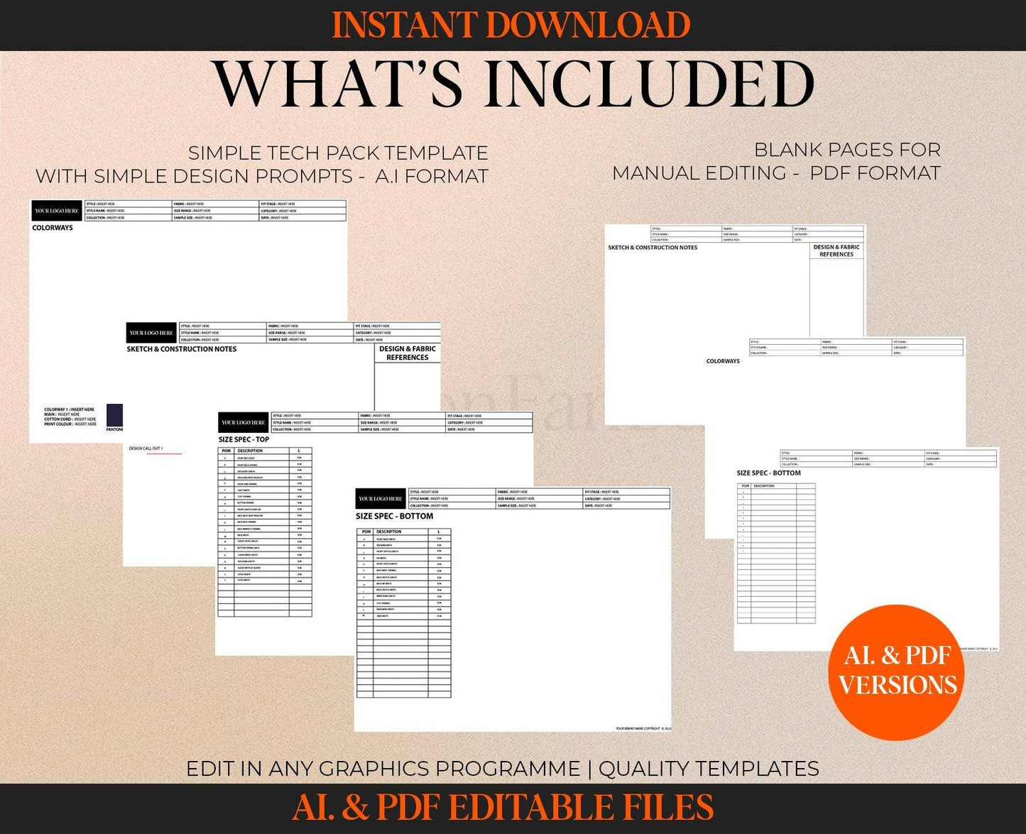 SIMPLE TECH PACK TEMPLATE ILLUSTRATOR AND PDF