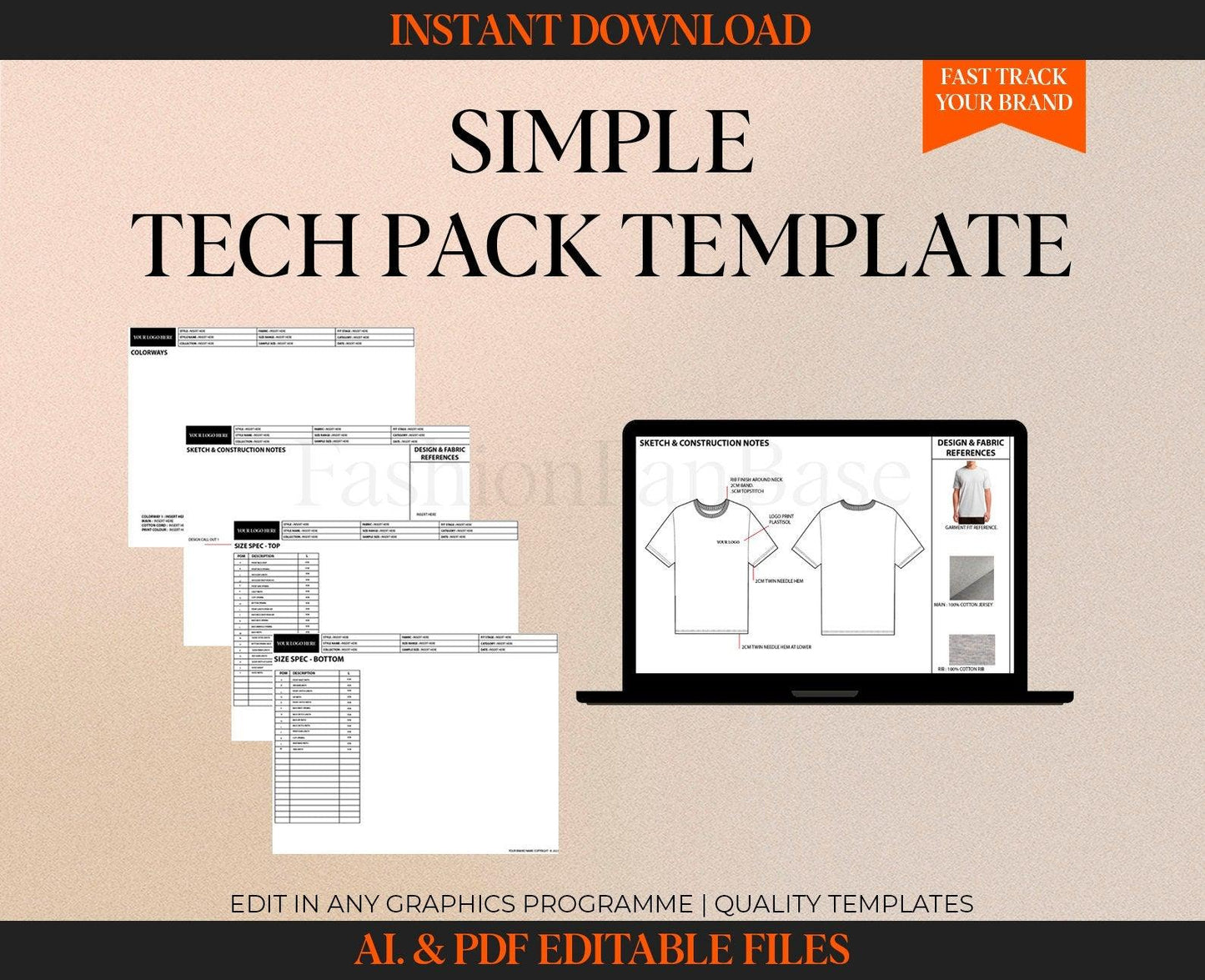 SIMPLE TECH PACK TEMPLATE ILLUSTRATOR AND PDF