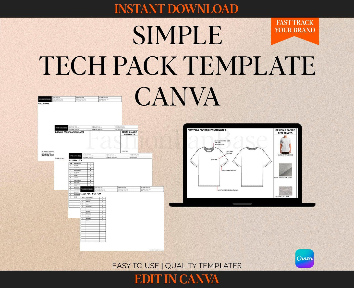 SIMPLE FASHION TECH PACK TEMPLATE CANVA