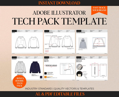 TECH PACK TEMPLATE ILLUSTRATOR & PDF + BONUS HOODIE EXAMPLE