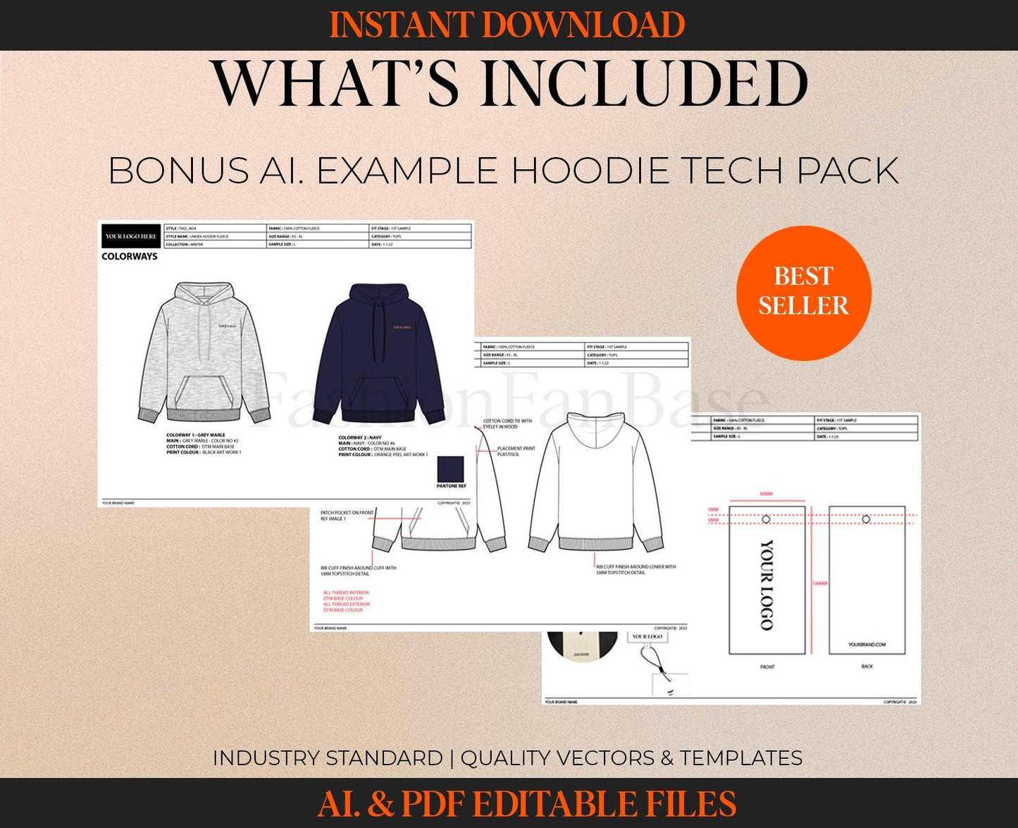 TECH PACK TEMPLATE ILLUSTRATOR & PDF + BONUS HOODIE EXAMPLE