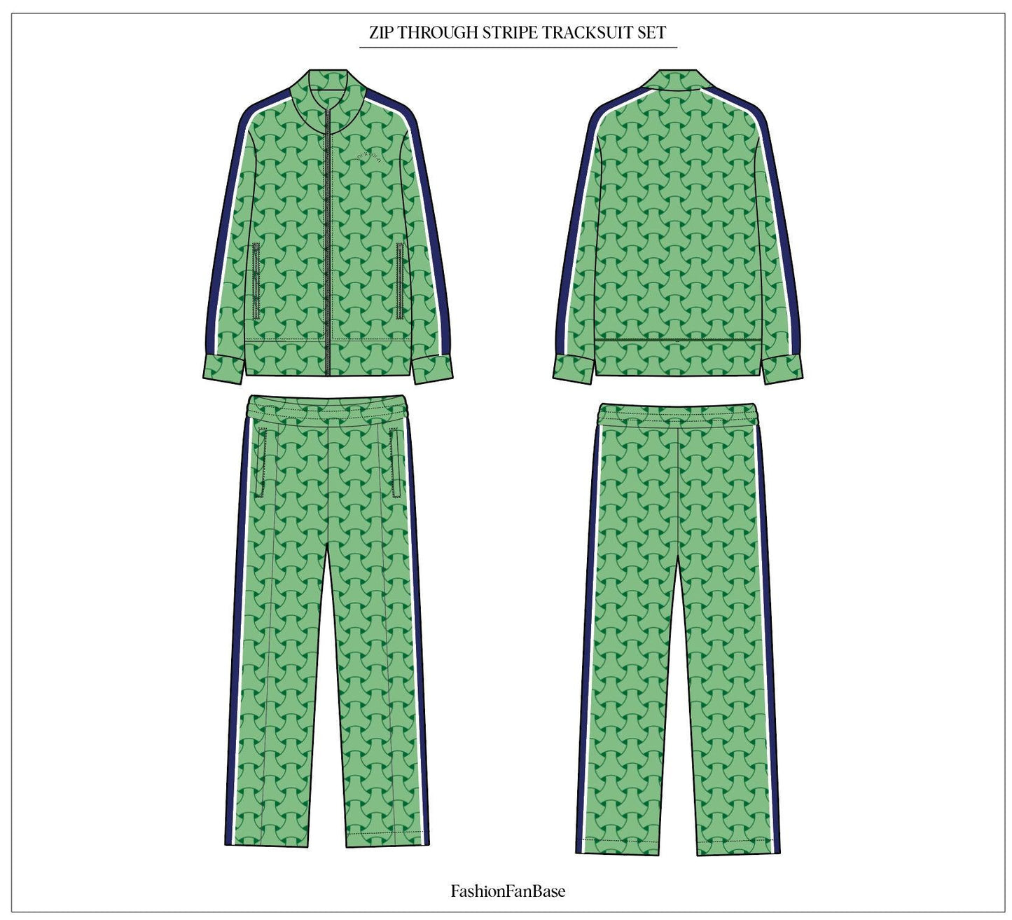 STRIPE TRACKSUIT ZIP THROUGH TRACKSUIT TECH SKETCH