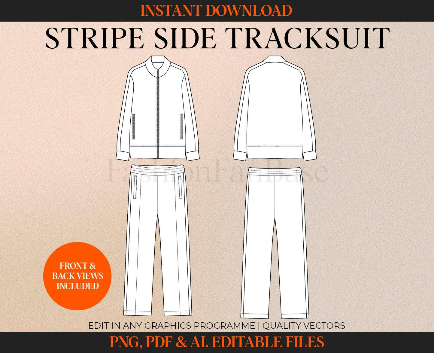 STRIPE TRACKSUIT ZIP THROUGH TRACKSUIT TECH SKETCH