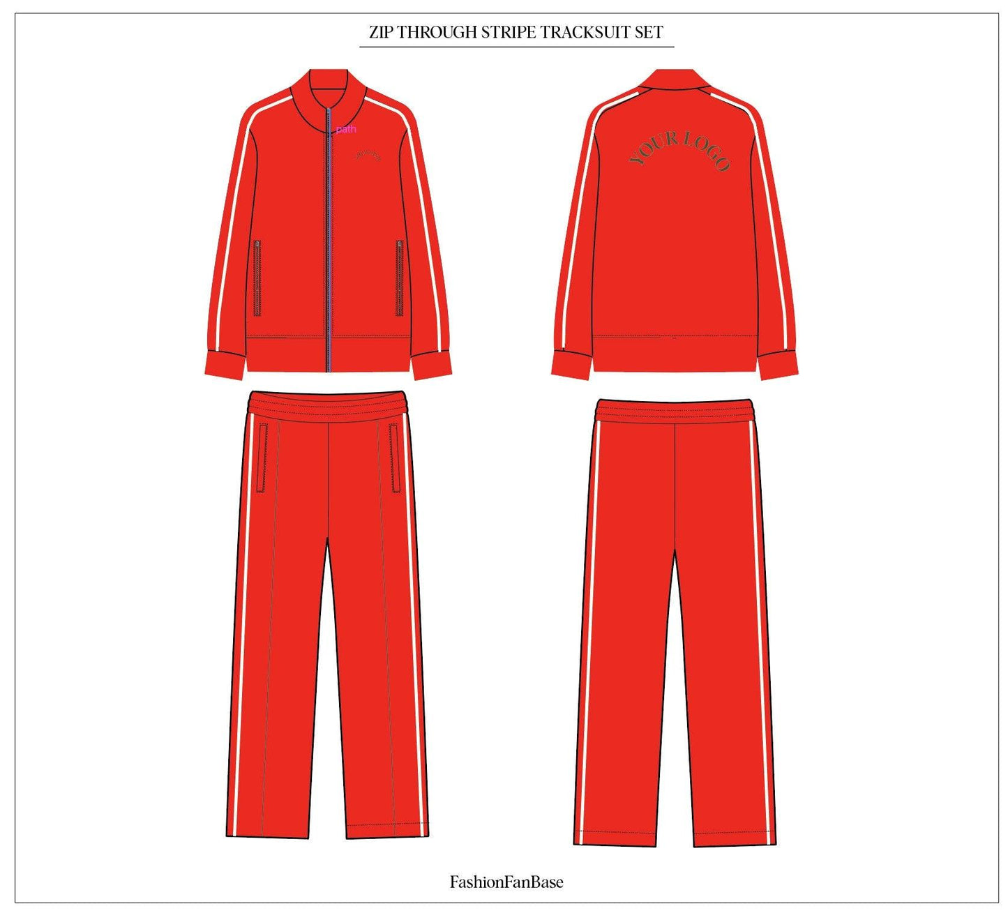 STRIPE TRACKSUIT ZIP THROUGH TRACKSUIT TECH SKETCH