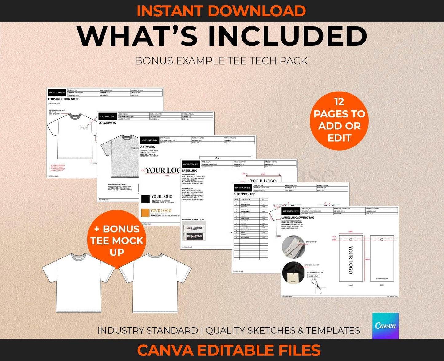 TECH PACK TEMPLATE CANVA + BONUS T-SHIRT EXAMPLE