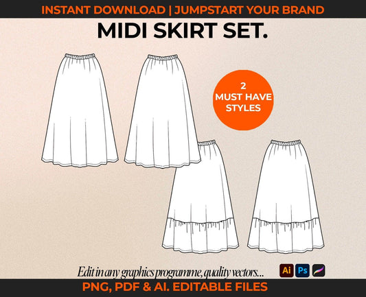 MIDI SKIRT TECH SKETCH SET