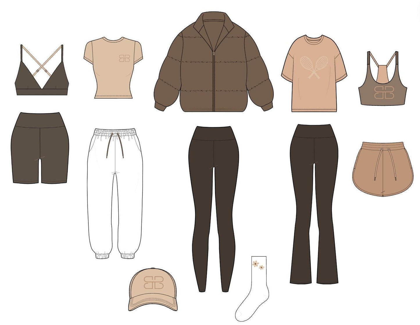 WOMEN'S ACTIVEWEAR TECH SKETCHES CANVA COMPATIBLE